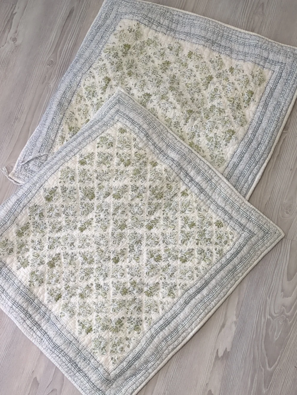 Pottery Barn Quilted Euro Sham Blue Floral Tie Back 26x26 Cotton